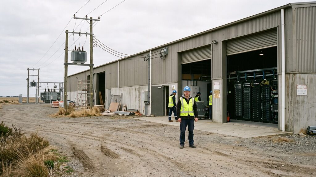 Technicus voor een industrieel datacenter dat deels van Bitcoin mining naar AI-rekenkracht wordt omgebouwd