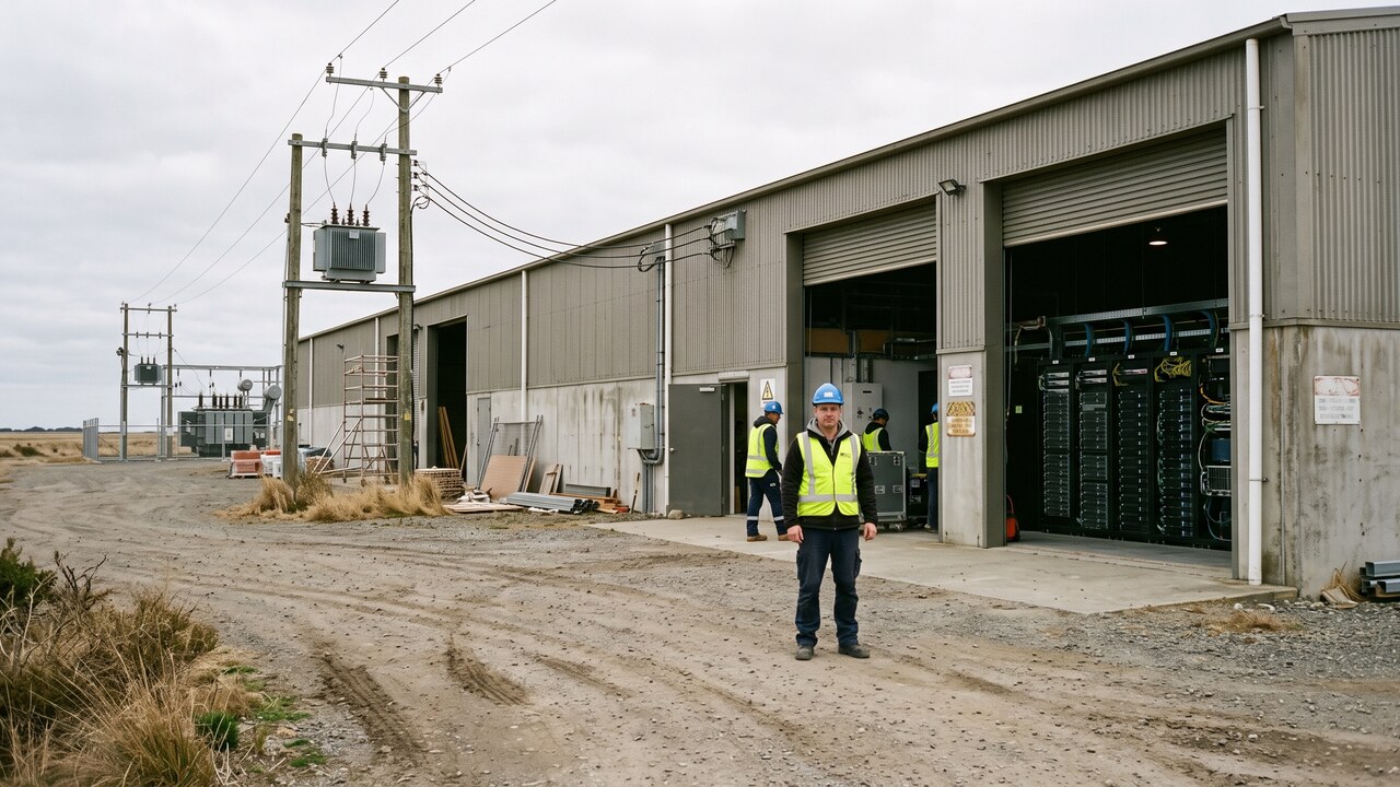 Technicus voor een industrieel datacenter dat deels van Bitcoin mining naar AI-rekenkracht wordt omgebouwd