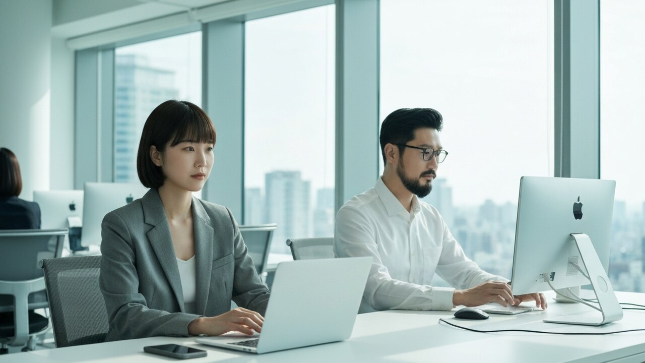 Financieel team in een modern kantoor met een digitale wereldkaart die internationale verbindingen toont