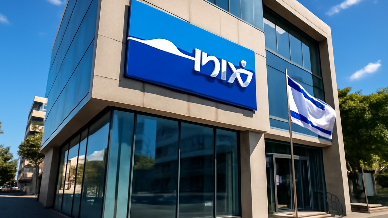 Vestiging van Bank Leumi met het logo groot op de gevel in Tel Aviv