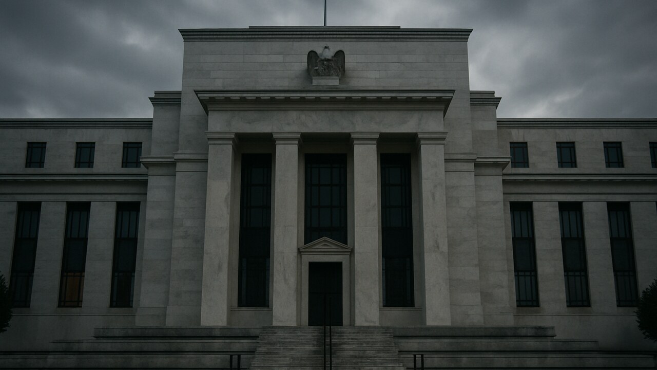 Het gebouw van de Amerikaanse Federal Reserve onder een bewolkte lucht, symbool voor de renteverwachtingen die de Bitcoin koers raken
