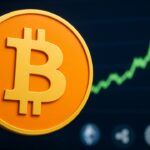 Bitcoin-symbool prominent in beeld met een stijgende groene grafiek en achterblijvende altcoins