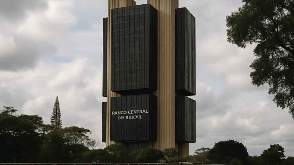 Het hoofdkantoor van de Braziliaanse centrale bank in Brasília onder een bewolkte hemel