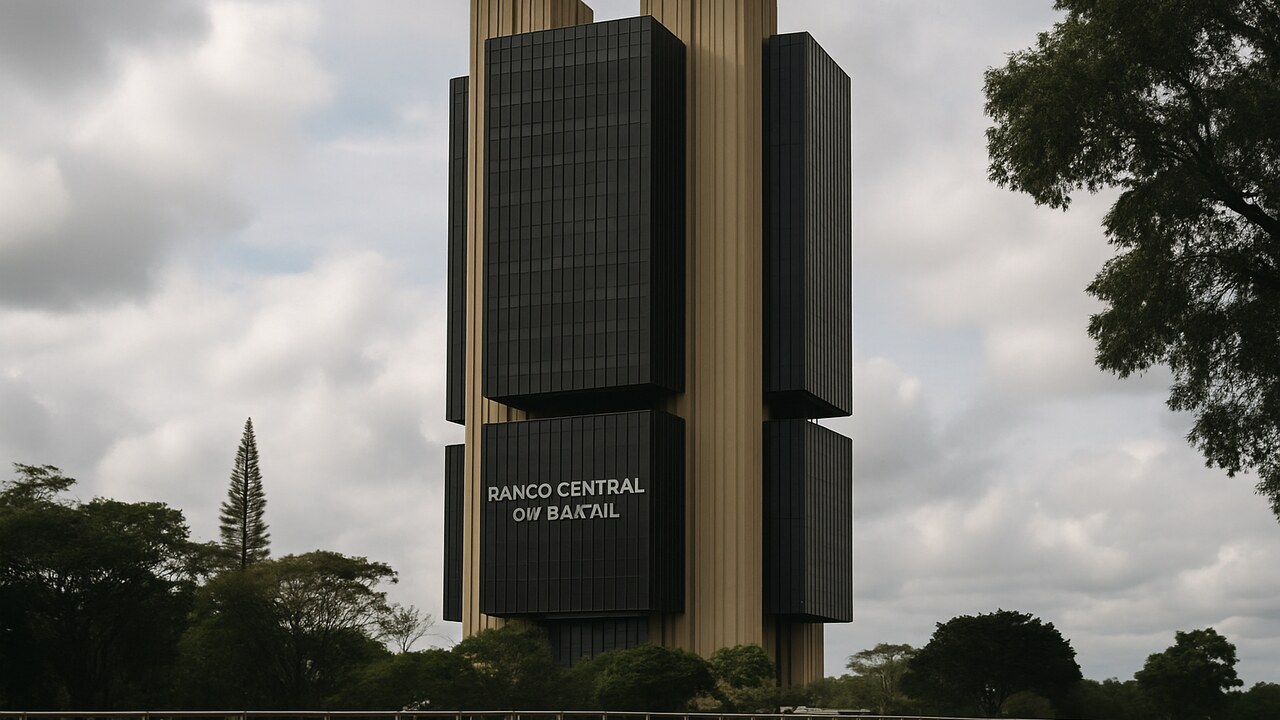 Het hoofdkantoor van de Braziliaanse centrale bank in Brasília onder een bewolkte hemel