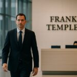 Ingang en lobby van een groot vermogensbeheerkantoor met Franklin Templeton naambord bij de receptie
