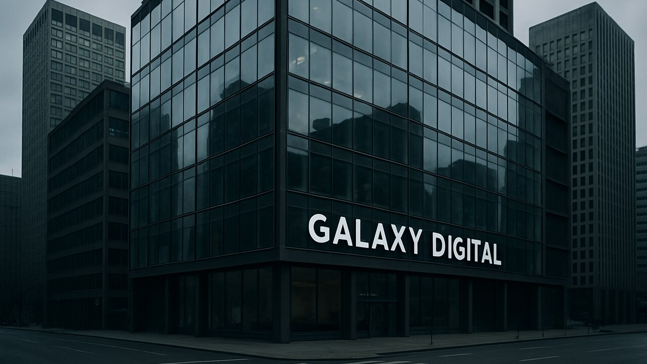 Het hoofdkantoor van Galaxy Digital onder een grijze bewolkte hemel