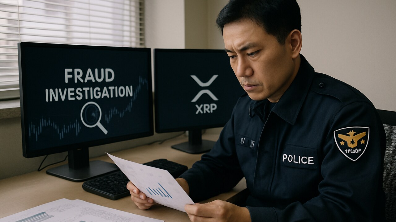 Zuid-Koreaanse rechercheur onderzoekt documenten in een cryptofraudezaak rond nep-XRP-staking