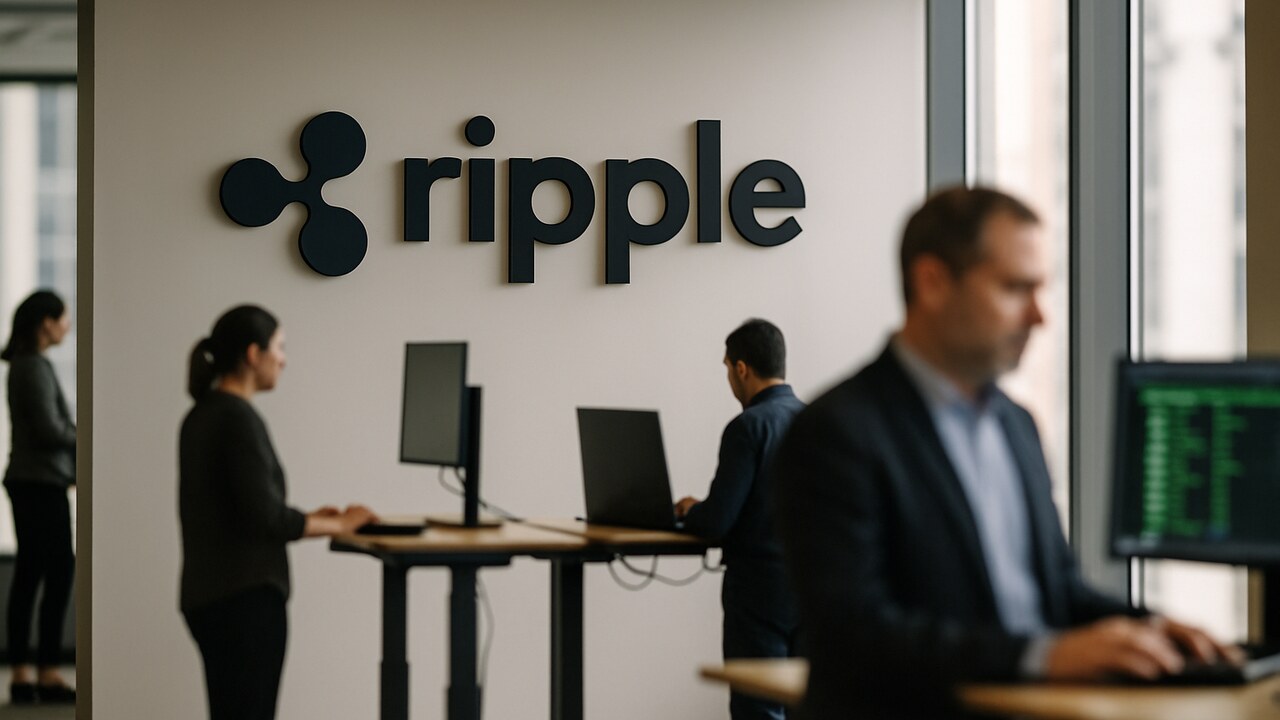 Kantoor met zichtbaar Ripple-logo aan de muur, symbool voor de ontwikkelingen rond RLUSD en de XRP Ledger