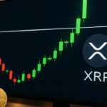 XRP koers die op een scherm door een weerstandslijn omhoog breekt met een stijgende groene grafiek