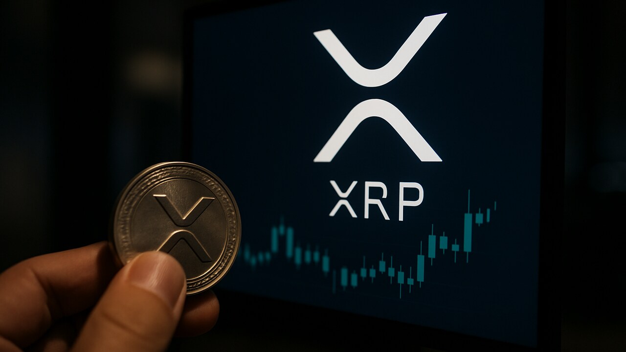 Datacenter met serverrekken en een scherm met het XRP-logo, symbool voor de toegenomen activiteit op de XRP Ledger