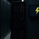 Serverruimte met deels uitgeschakelde racks en een monitor met het Zeus-logo tijdens een beveiligingsincident