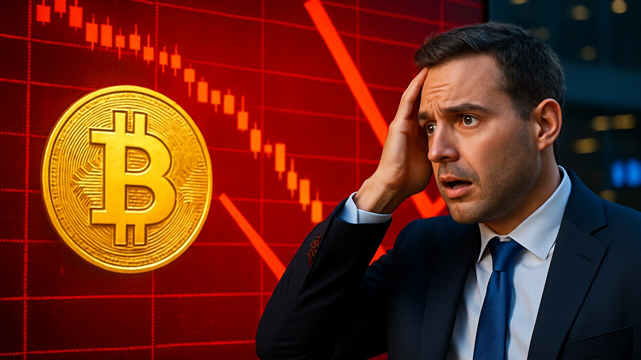 Rode dalende Bitcoin-grafiek op een groot scherm na tegenvallend inflatiecijfer