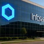 Gebouw met het Chainlink-logo en het Infosys-logo naast elkaar op de gevel