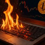 Een brandende laptop als symbool voor de verbrande LAPTOP-memecoin