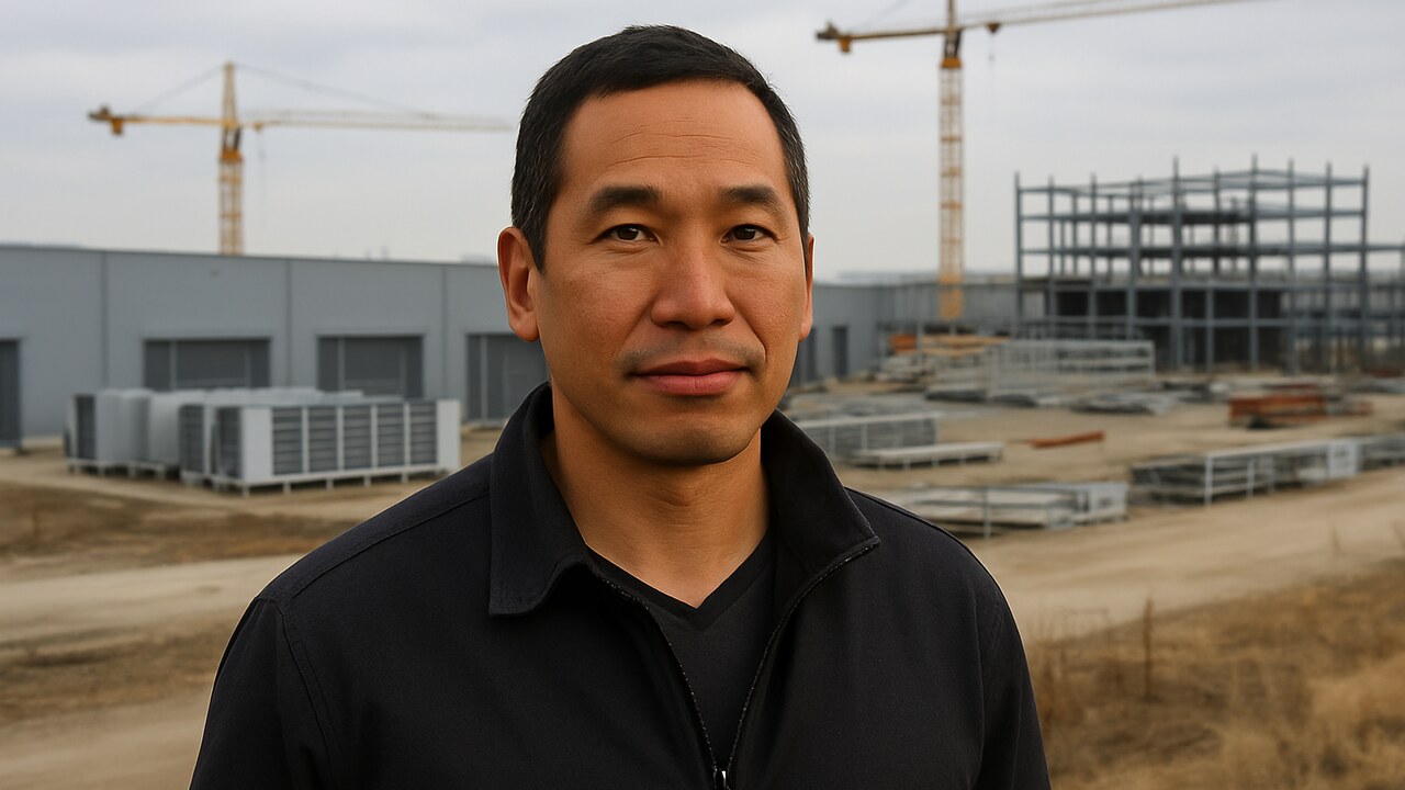 Arthur Hayes staat voor een half afgebouwd terrein met AI-datacenters en bouwkranen