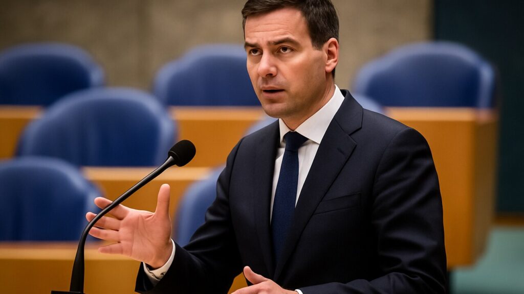 Minister van Financiën Eelco Heinen spreekt in de plenaire zaal van de Tweede Kamer tijdens het debat over box 3